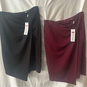 Kate Kasin Asymmetrical Skirt - Black and Burgundy